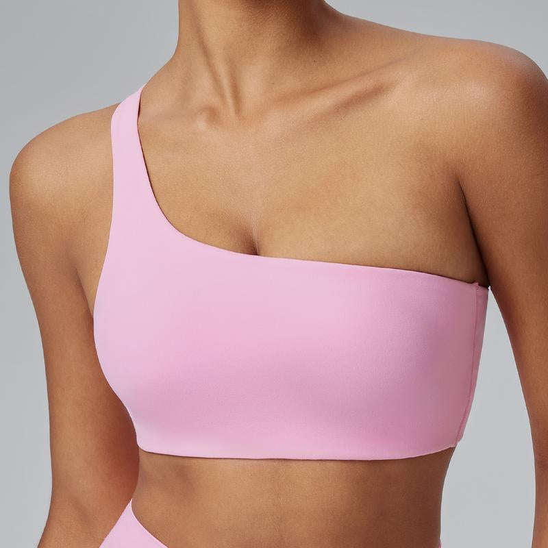 AFZ Two Pieces Workout Sets One Shoulder Sports Bra Asymmetrical Workout Yoga Bra Includes Transparent Straps