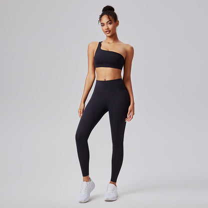 AFZ Two Pieces Workout Sets One Shoulder Sports Bra Asymmetrical Workout Yoga Bra Includes Transparent Straps