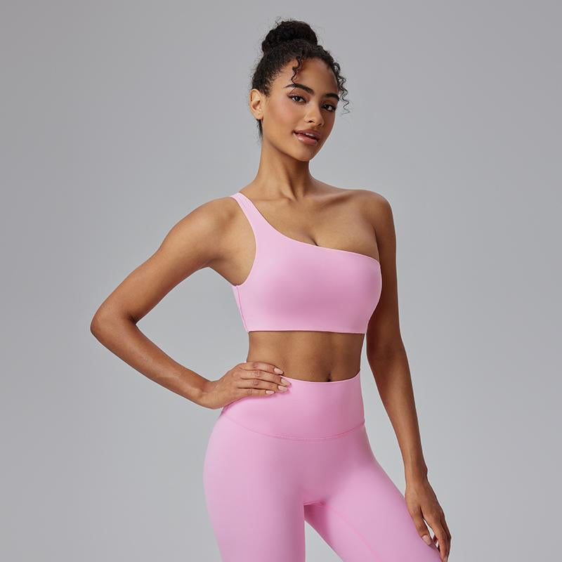 AFZ Two Pieces Workout Sets One Shoulder Sports Bra Asymmetrical Workout Yoga Bra Includes Transparent Straps