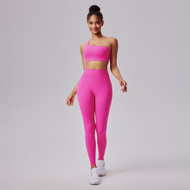 AFZ Two Pieces Workout Sets One Shoulder Sports Bra Asymmetrical Workout Yoga Bra Includes Transparent Straps