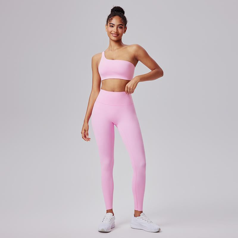 AFZ Two Pieces Workout Sets One Shoulder Sports Bra Asymmetrical Workout Yoga Bra Includes Transparent Straps