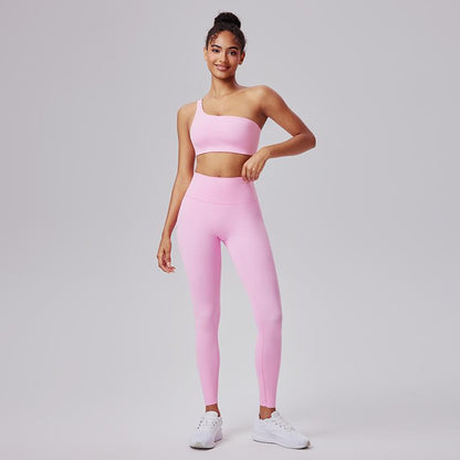 AFZ Two Pieces Workout Sets One Shoulder Sports Bra Asymmetrical Workout Yoga Bra Includes Transparent Straps