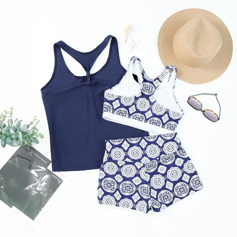 Aleumdr Womens Athletic 3 Piece Tankini Swimsuits with Shorts Swim Tank Tops with Sports Bra and Boyshorts Bathing Suits Sport Swimming Clothing Beach Tiktokshopfalldealsforyou