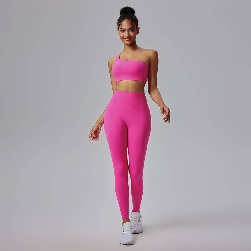 AFZ Two Pieces Workout Sets One Shoulder Sports Bra Asymmetrical Workout Yoga Bra Includes Transparent Straps