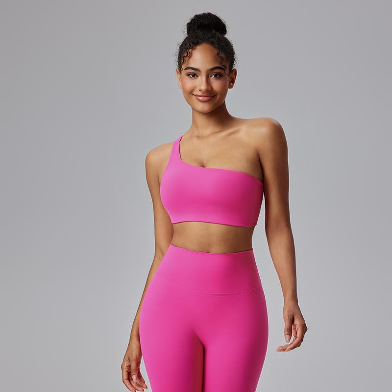 AFZ Two Pieces Workout Sets One Shoulder Sports Bra Asymmetrical Workout Yoga Bra Includes Transparent Straps