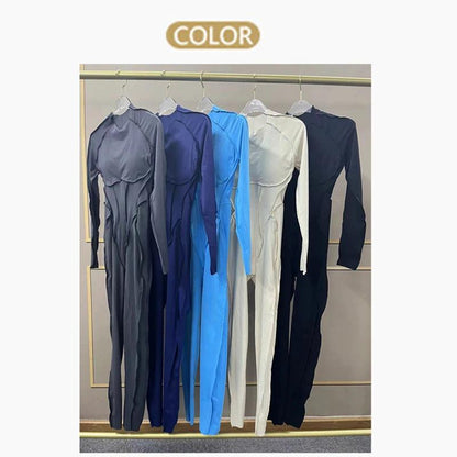 New Autumn/Winter Women'S One-Piece Yoga Jumpsuit Leggings Long-Sleeved Sexy Backless Slim Fit Sports Outfit Peithobaddies