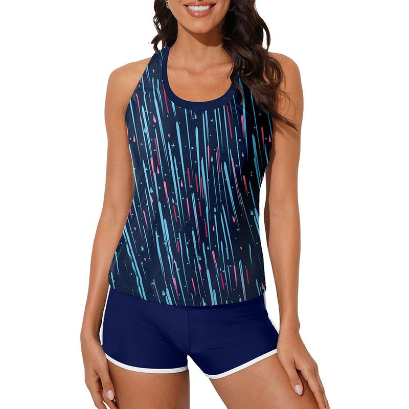 Aleumdr Womens Athletic 3 Piece Tankini Swimsuits with Shorts Swim Tank Tops with Sports Bra and Boyshorts Bathing Suits Sport Swimming Clothing Beach Tiktokshopfalldealsforyou