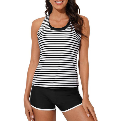 Aleumdr Womens Athletic 3 Piece Tankini Swimsuits with Shorts Swim Tank Tops with Sports Bra and Boyshorts Bathing Suits Sport Swimming Clothing Beach Tiktokshopfalldealsforyou