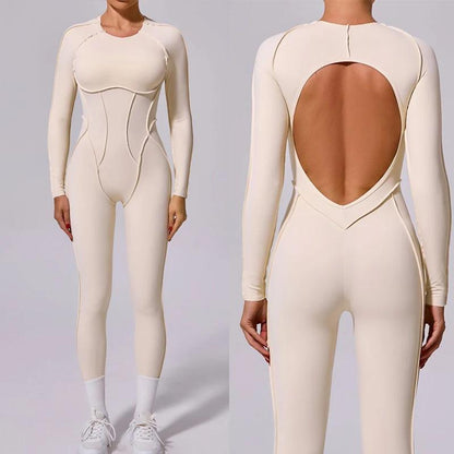 New Autumn/Winter Women'S One-Piece Yoga Jumpsuit Leggings Long-Sleeved Sexy Backless Slim Fit Sports Outfit Peithobaddies