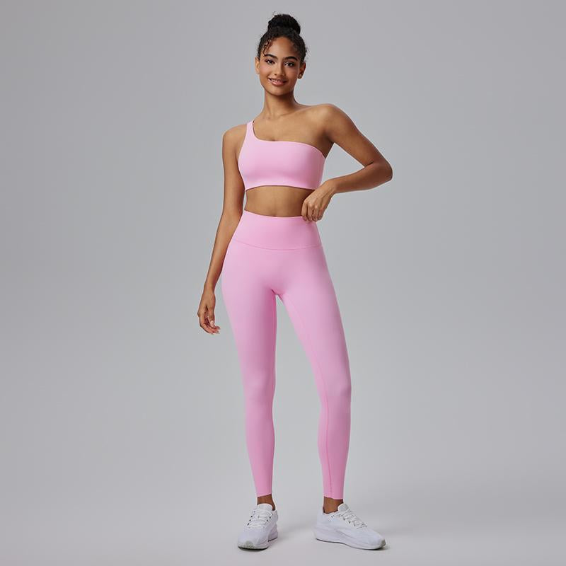 AFZ Two Pieces Workout Sets One Shoulder Sports Bra Asymmetrical Workout Yoga Bra Includes Transparent Straps