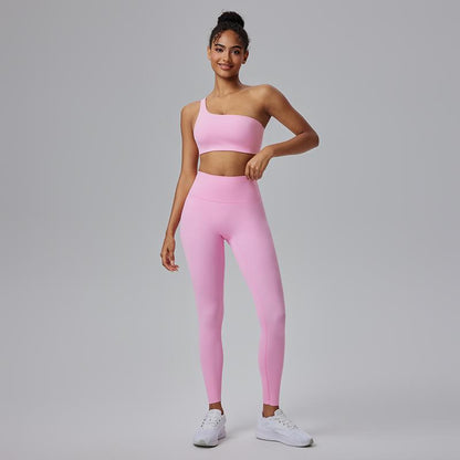 AFZ Two Pieces Workout Sets One Shoulder Sports Bra Asymmetrical Workout Yoga Bra Includes Transparent Straps