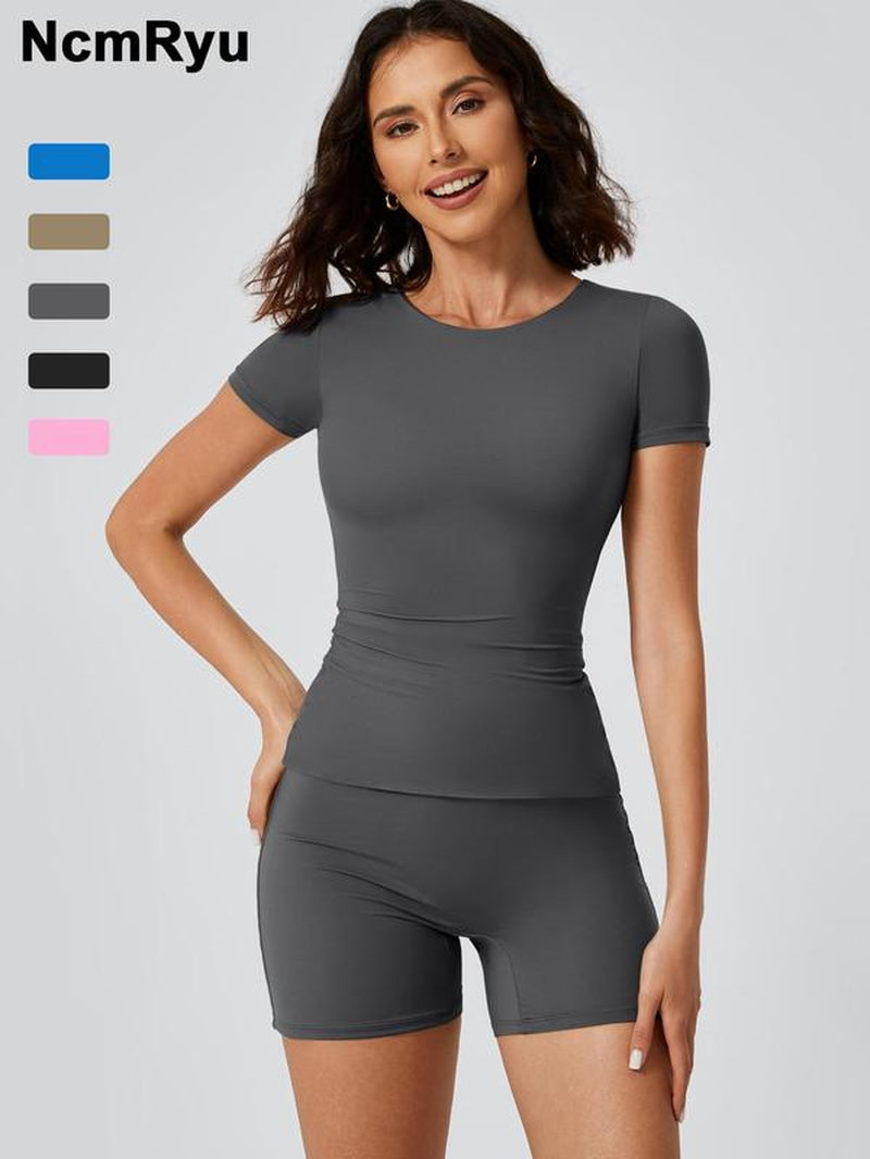 Women Naked Feeling Yoga Set High Elastic Gym Sportswear Sport Top Hight Waist Short Suit Fitness Workout Short Tight Suit, Women Workout Clothes