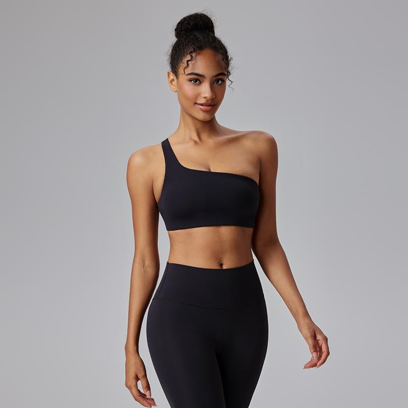 AFZ Two Pieces Workout Sets One Shoulder Sports Bra Asymmetrical Workout Yoga Bra Includes Transparent Straps